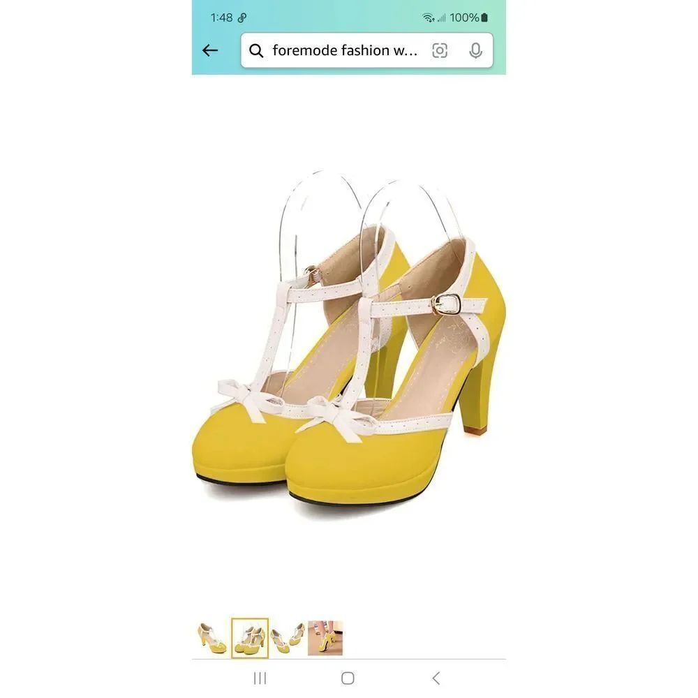 New 10.5 Foremode Yellow White High Heel Mary Jane Platform Pump Dress S…